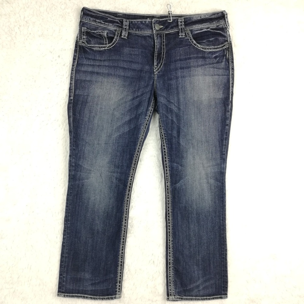 Silver Jeans Womens Suki Straight Leg Blue Denim Stone Wash Mid Rise Plus 20
